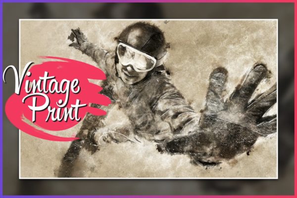 复古怀旧做旧印刷效果一键生成PS动作工具模板 Vintage Print CS4+ Photoshop Action