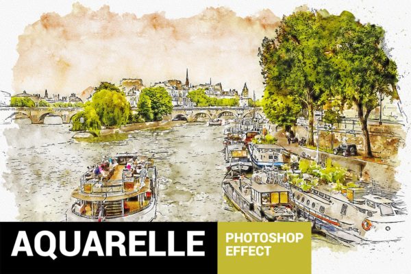 城市风景转水彩&铅笔素描效果PS动作工具模板 Aquarelleum – Urban Sketch Photoshop Action