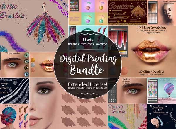 第一素材下午茶：令人惊艳的肖像特效画笔素材 Digital Painting Bundle for Photoshop