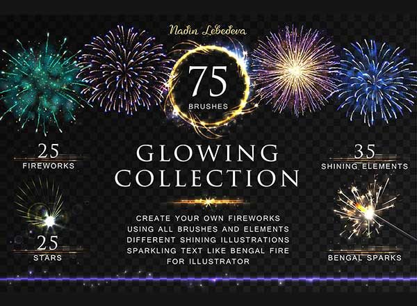 第一素材下午茶：新年必备的烟火适量画笔素材包下载[Ai]