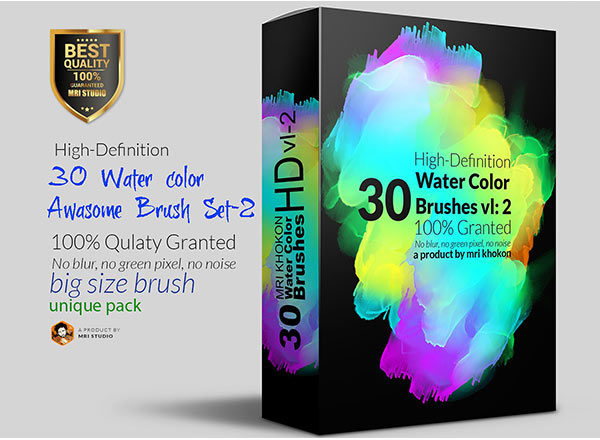 第一素材下午茶：30个高品质的手绘水彩风格的PS画笔笔刷工具素材