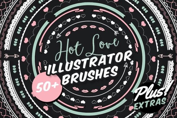 爱心爱情装饰AI笔刷工具素材 Hot Love Illustrator Brushes