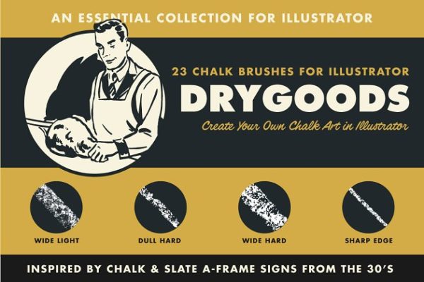 纺织风格粉笔笔画AI笔刷工具素材 DryGoods | Chalk Brushes for AI