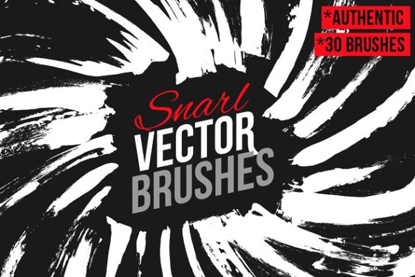 淋漓洋洋洒洒苍劲有力画笔笔画AI笔刷工具素材 Snarl Vector Brushes