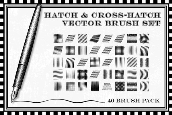 钢笔手绘复杂线条图案AI笔刷工具素材 Hatch and Cross-Hatch Brushes