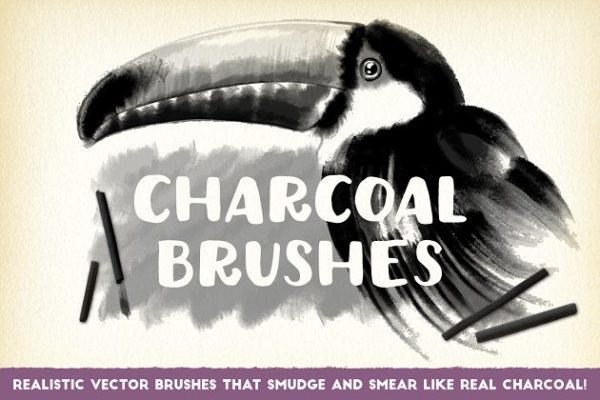 木炭画笔笔画AI笔刷工具素材 Charcoal Brushes