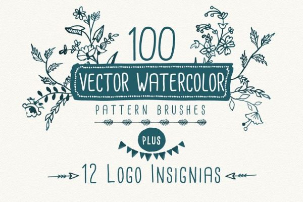 100款水彩手绘图案AI笔刷工具素材 Watercolor vector pattern brushes