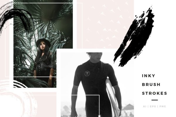 漆刷笔触PS笔刷工具素材 Inky Brush Strokes