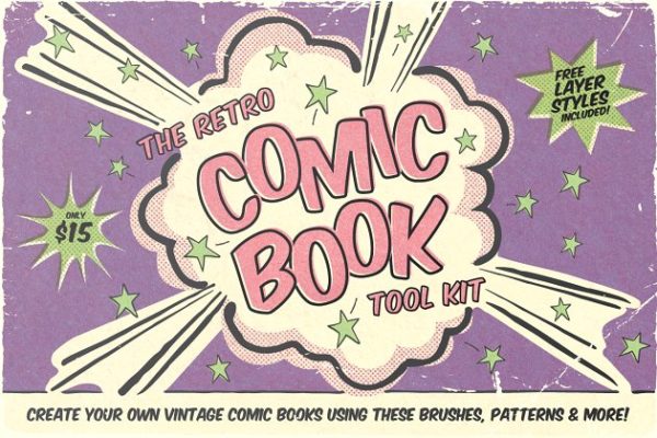 复古漫画书风格纹理AI笔刷工具素材 The Retro Comic Book Tool Kit