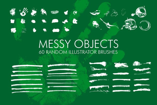60款飞溅、笔画&污迹笔墨AI笔刷工具素材 60 Messy Illustrator Brushes
