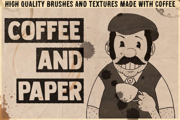 咖啡污迹PS笔刷工具素材&复古纸张背景 Coffee&Paper – Handcrafted Pack