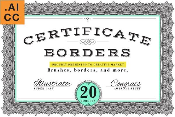 授权证书认证证书装饰花边图案AI笔刷工具素材 Certificate Style Ornate Brushes