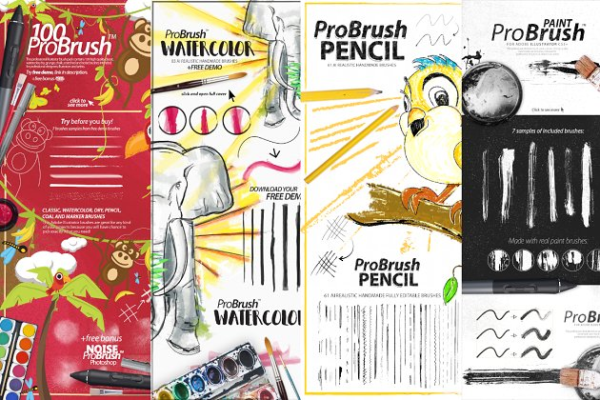 300+模拟各类画笔笔画AI笔刷工具素材 300+ Illustrator Brushes