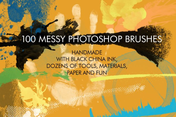 100种随性画笔笔画图案PS笔刷工具素材 100 Messy Photoshop Brushes