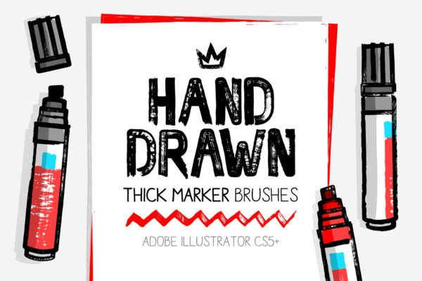 干笔记号笔笔画AI笔刷工具素材 Thick and dry marker AI brushes