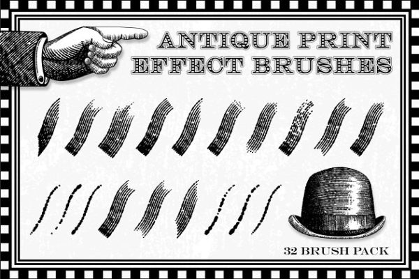 旧式复古古董印刷效果AI笔刷工具素材 Antique Print Effect Brushes