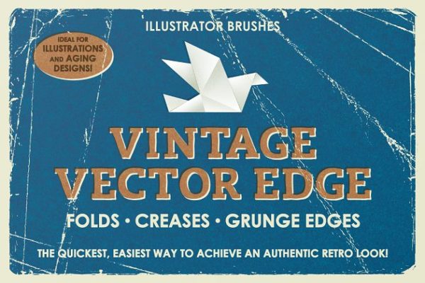 复古做旧风格二手店褶皱、折痕和边缘效果AI笔刷工具素材 Vintage Vector Edge Brushes