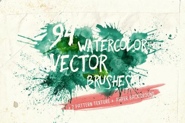 94款水彩画笔笔画笔迹AI笔刷工具素材 Watercolor Vector Art Brushes