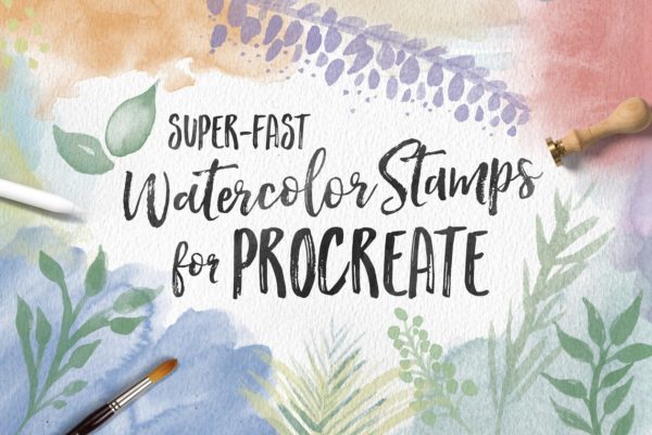 Procreate应用专用水彩印章笔刷工具素材 Watercolor Stamps for Procreate