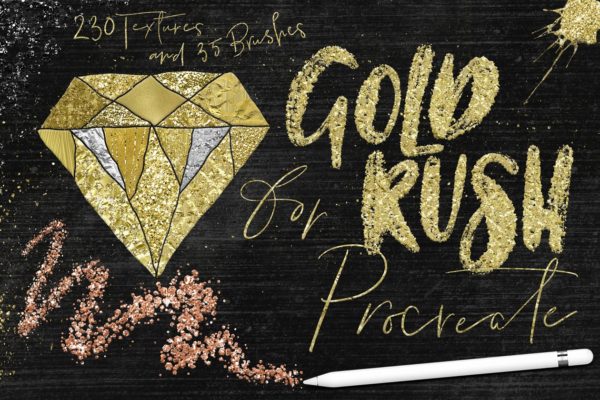Procreate绘画应用专用金漆笔刷工具素材 Gold Rush for Procreate