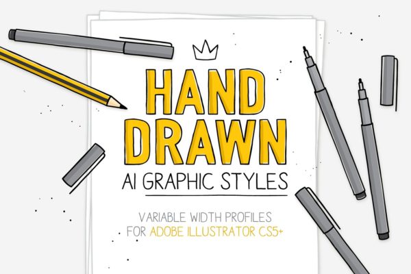 20个精心手工制作的图形风格+4个飞溅AI笔刷工具素材 Hand-drawn AI styles & brushes