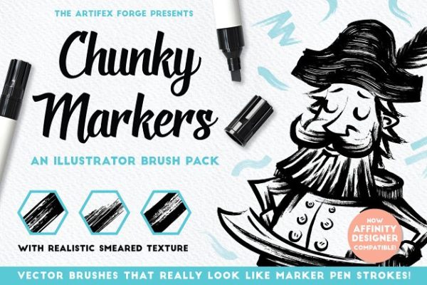 记号笔笔画AI笔刷工具素材 Chunky Markers – Illustrator Brushes