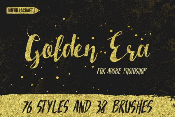 金漆闪闪图层样式、PS笔刷工具素材&纹理合集（2） Golden Era for Adobe Photoshop