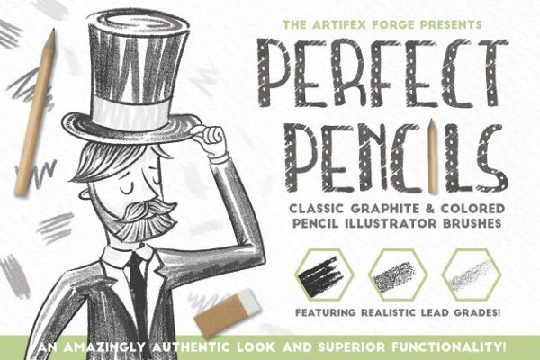 常见铅笔型号笔画AI笔刷工具素材 Perfect Pencils – Brush Pack