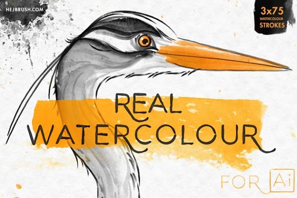 真实水彩画笔笔画AI笔刷工具素材 REAL WATERCOLOR FOR Ai