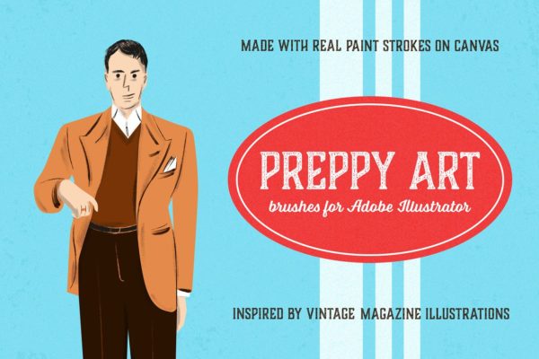 59个高品质AI插画艺术创作笔刷工具素材 Preppy Art Brushes for Illustrator