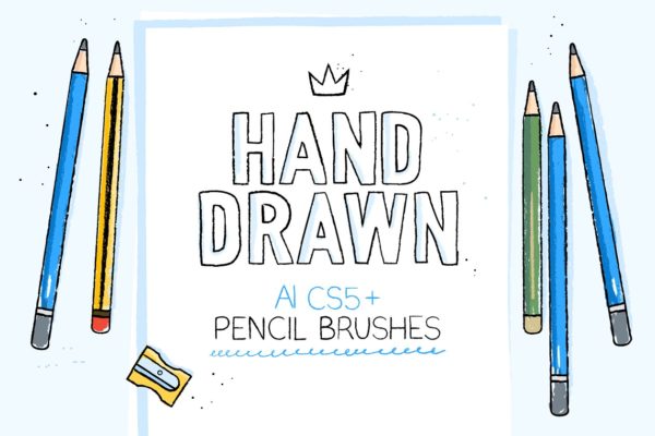 手绘艺术设计师铅笔AI笔刷工具素材 Hand-drawn pencil AI brushes