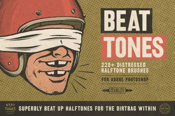 超过220种效果的半色调PS笔刷工具素材合集 BEAT TONES: Beat Up Halftone Brushes