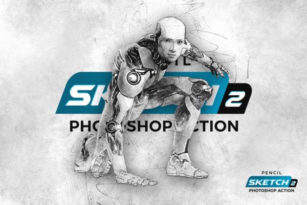 创意素描草图绘画效果PS动作&笔刷工具素材 Pencil Sketch 2 Photoshop Action