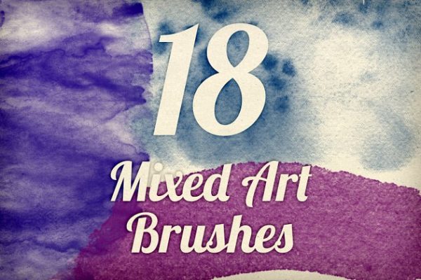 18款高分辨率水彩纹理PS笔刷工具素材 Mixed Art Brush Pack 1