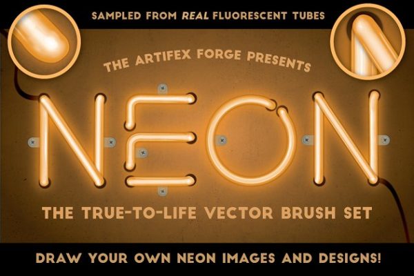 霓虹灯灯管线条AI笔刷工具素材 Neon – Realistic Brush Set