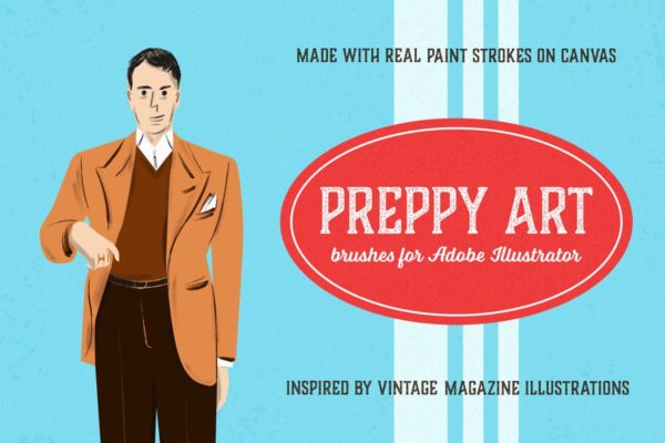 油画数码创作必备AI笔刷工具素材合集 Preppy Art Brushes for Adobe Illustrator