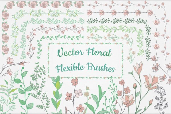 手绘花卉图案AI笔刷工具素材合集 Flexible Floral Brushes