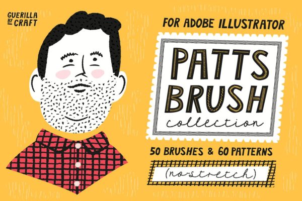 矢量画笔笔刷工具素材+无缝可定制纹理 for AI Patts Brush Collection