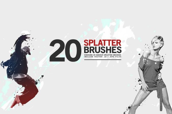 20款泼墨图案PS画笔笔刷工具素材 20 Splatter Brushes