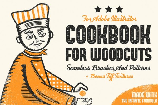 复古木刻印刷绘画风格AI笔刷工具素材 Cookbook for Woodcuts – brushes and patterns