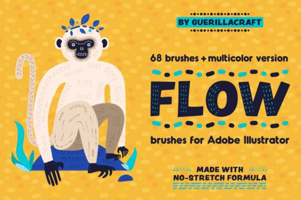 绘画虚线线条AI笔刷工具素材 Flow Brushes for Adobe Illustrator
