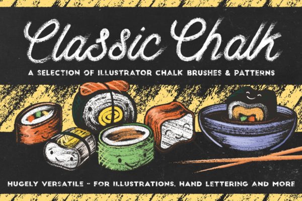 经典粉笔画黑板画AI笔刷工具素材 Classic Chalk – Brushes + Patterns