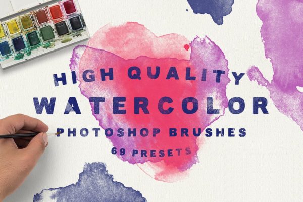 69款水彩艺术图案PS画笔笔刷工具素材 69 Watercolor Brushes for Photoshop