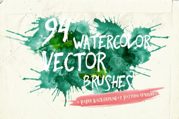 94种水彩艺术图案AI笔刷工具素材 Watercolor Vector Art Brushes