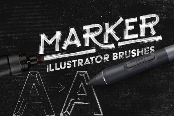 绘画马克笔记号笔AI画笔笔刷工具素材 Marker Illustrator Brushes