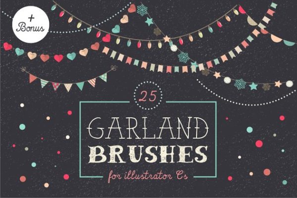 节日装饰元素图案AI笔刷工具素材 Holidays Garland Brushes set + bonus