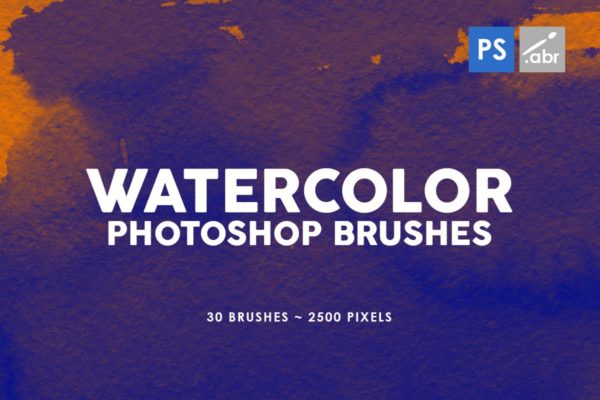 30款水彩绘画手工制作纹理肌理PS笔刷工具素材v2 30 Watercolor Texture Photoshop Brushes Vol. 2