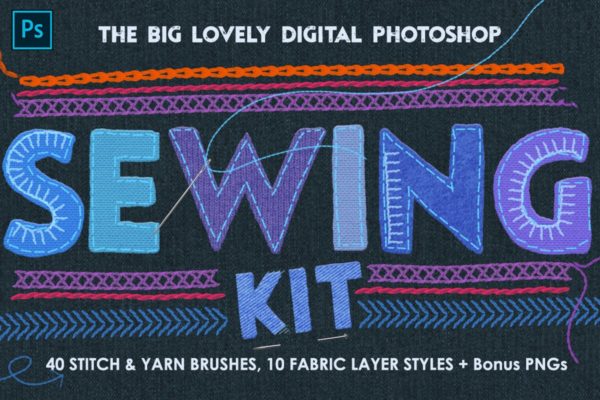 仿真缝纫和刺绣针织效果Photoshop套件 Sewing & Embroidery Photoshop Kit