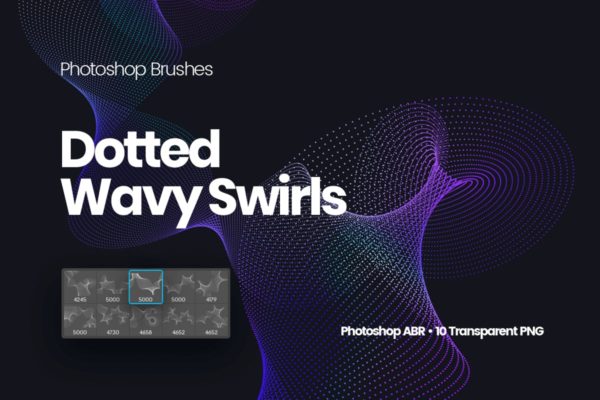 抽象虚线波浪漩涡图案Photoshop笔刷工具素材 Dotted Wavy Swirls Photoshop Brushes