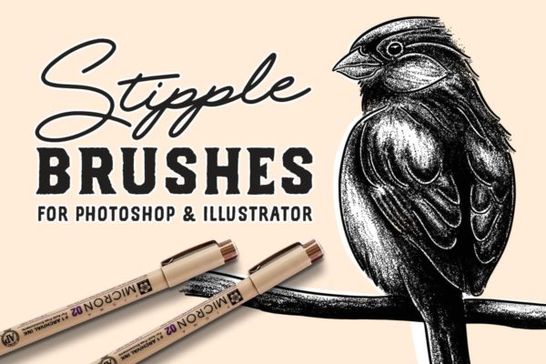 点画法艺术创作效果PS&AI绘画笔刷工具素材套装 Stipple Brush Set for Photoshop and Illustrator